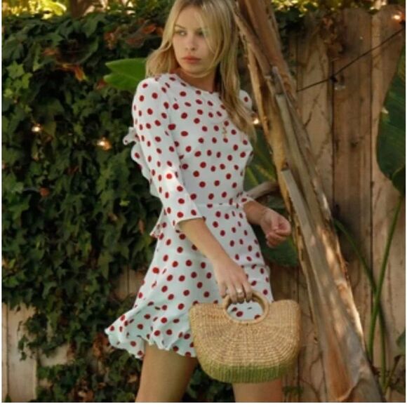 New REALISATION PAR THE GOLDIE DRESS Gray/Fed Polka Dot Medium Silk Mini - Picture 1 of 15